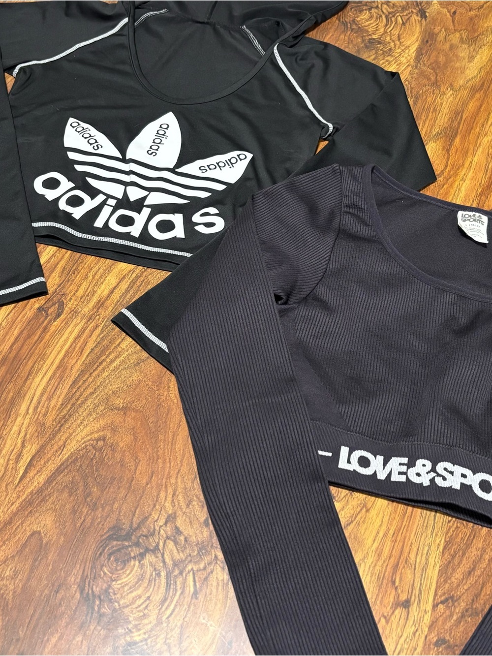 2 Long Sleeve Cropped Athletic/Workout Tops ADIDAS